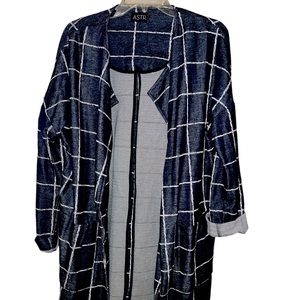 ASTR Jacket Open Front Plaid Blue Check Windowpane Navy MD